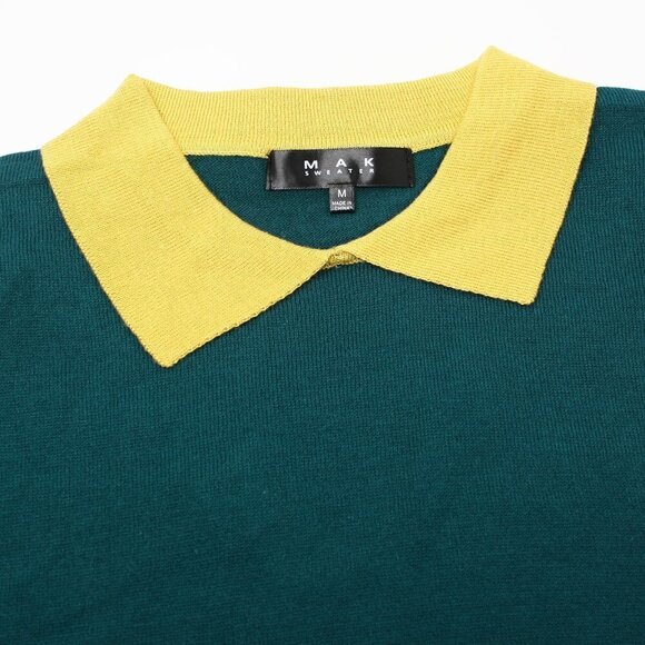 Peter Pan Collar Knit Top Green and Gold Short Sleeve Retro Style - Size Small - Picture 3 of 4